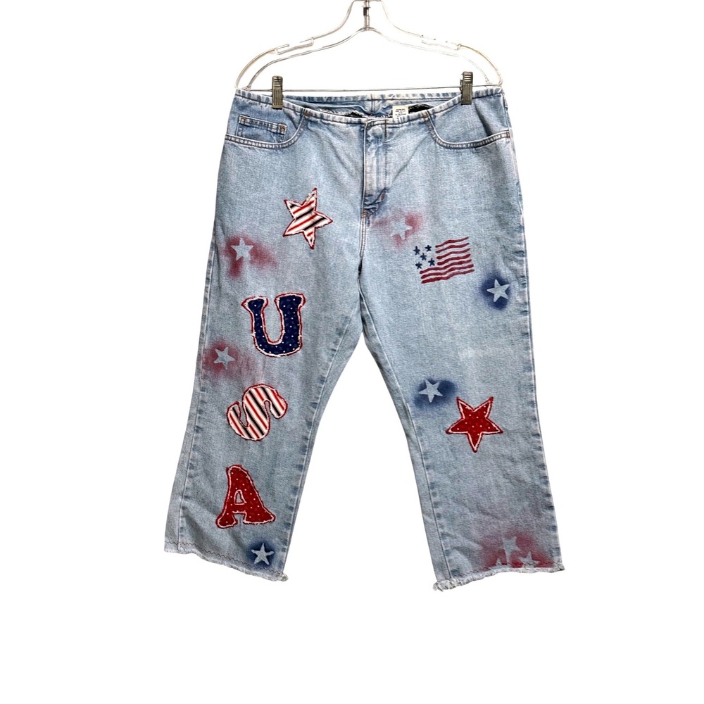 Old Navy Womens‎ USA Americana Star Patch Cropped Jeans Light Wash Blue Size 12